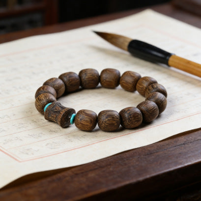 Nha Trang Agarwood Bracelet — Rare Vietnamese Agarwood with Turquoise