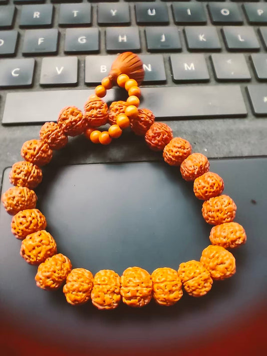 Rudraksha Bracelet with Lotus Charm – 10mm Spiritual Growth - Lumala | Natural Wood Bracelets for Mindful Living